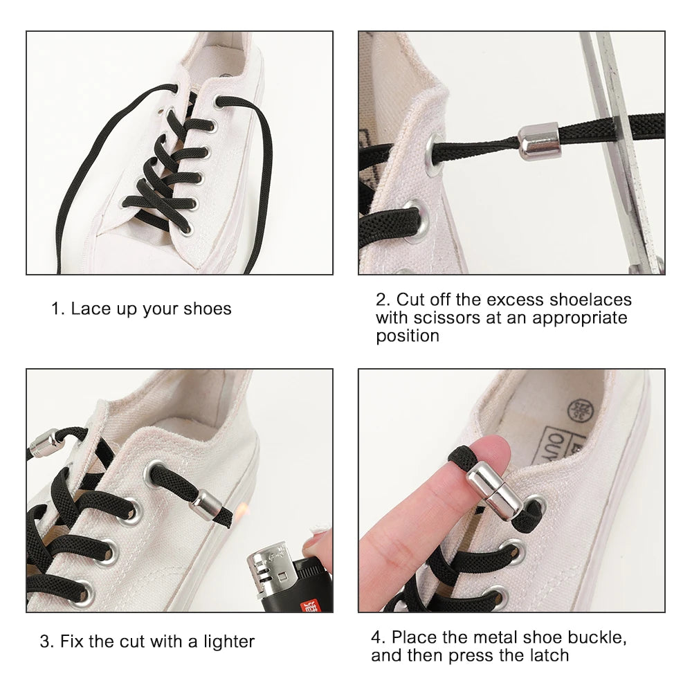 No Tie Shoe Laces Metal Capsule Lock Elastic Laces Sneakers Flat Shoelaces Without Ties Kids Adult Quick Shoes Lace Rubber Bands