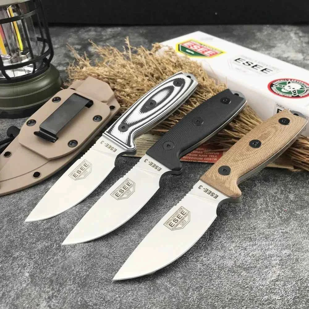 ESEE-3 Hunting Fixed Blade Knife with Sheath 9Cr18Mov Blade G10 Handle Portable Survival Outdoor Knife Cutting Tactical Knife