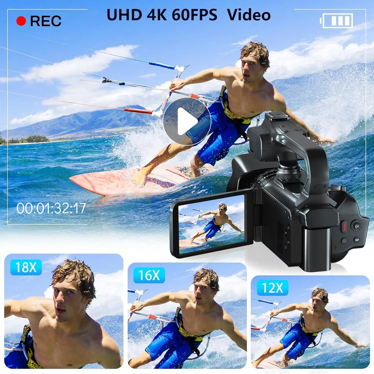 4K Professional Video Cameras for Photography 64MP Ultra HD 18X Digital Zoom Camcorders YouTube Live Streaming Vlog Recorder
