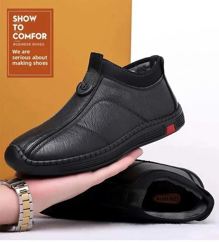 Men's Autumn Winter High Top Fleece Lined Casual Shoes Soft Bottom Breathable Versatile Slip Resistant Simple Style Leather Shoe The jack market .AU The jack market .AU Step Up Your Style: Trendy Shoes for Every Occasion! $ 63 14:173#Cotton shoes Black;200000124:200000364