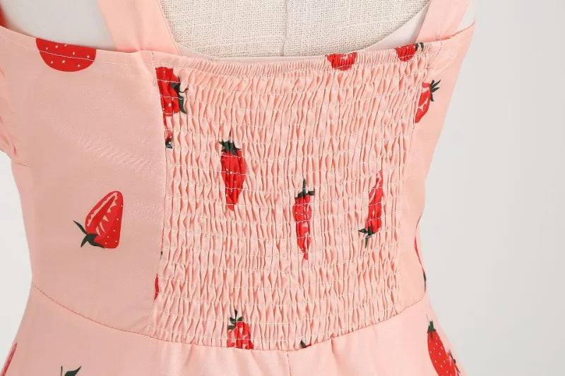 Vintage Charm Summer Midi Dress - Cute Print, Ruched Bust, High Waist for Effortless Beach Style