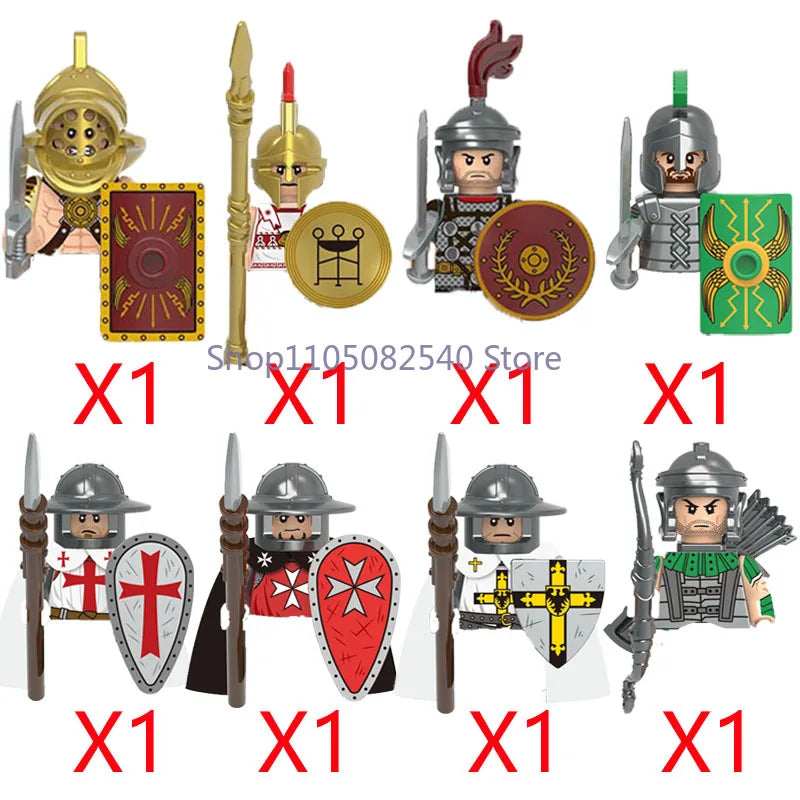 MOC Military Soldier Movie Character Building Blocks Accessories Medieval Castle Knight Helmet Shield Mini Brick Gift Toy E008