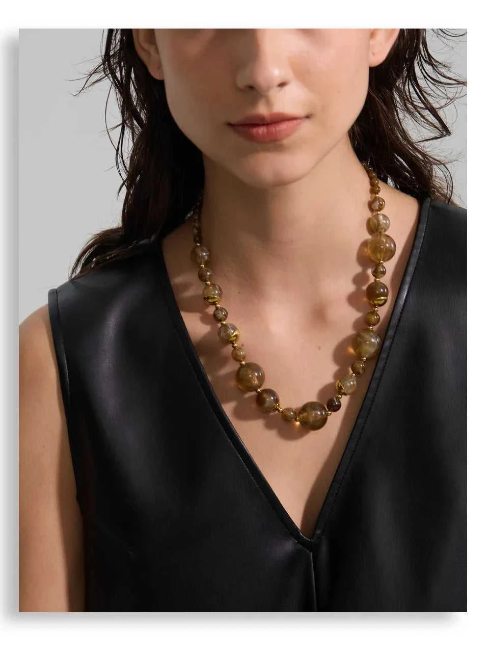 Yhpup New Arrivals Simulated Pearls Resin Acrylic Round Beads Chain Handmade Necklace Stainless Steel Trendy Jewelry Waterproof The jack market .AU The jack market .AU $ 54 200001034:2604813136#YH6980A Amber