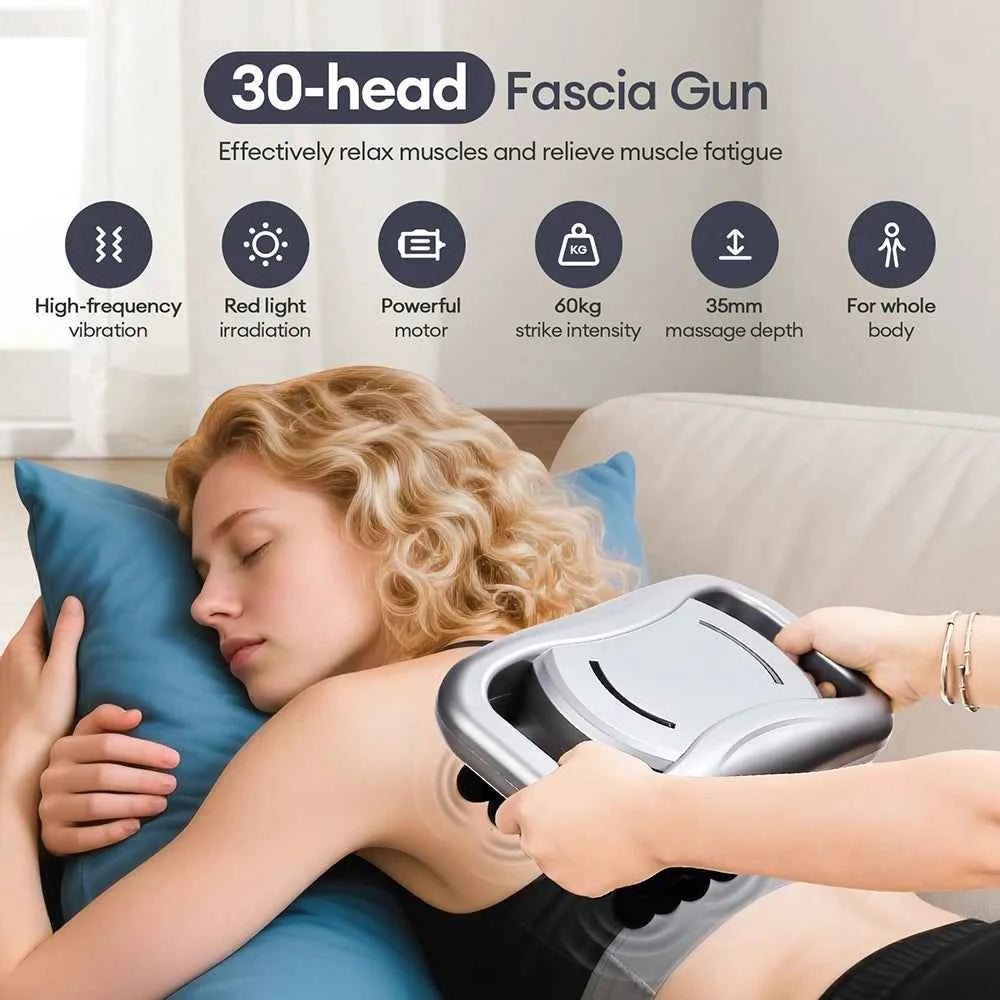 Electric Fascia Gun Massage 30 Heads Fascia Massage Gun Back Waist Massager Vibration Leg Body Muscle Relaxation masajeador