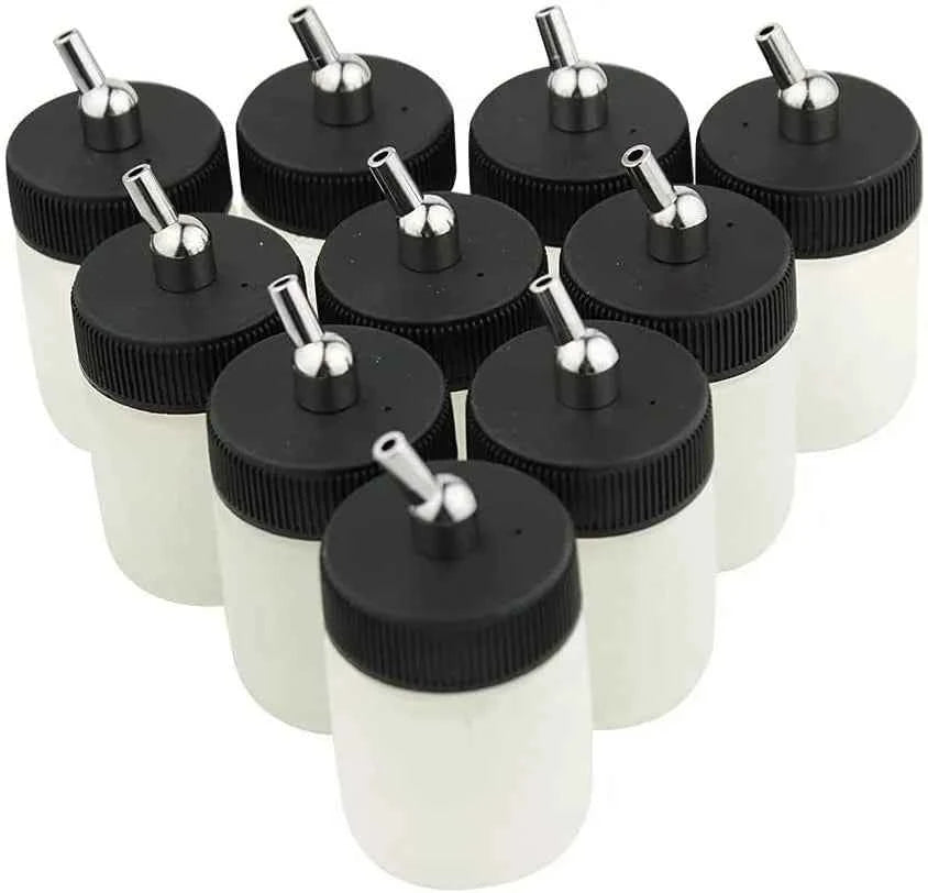 Joystar Dual Action Airbrush Bottle - 10 x 22CC with Standard Suction Lid for Siphon Feed Precision