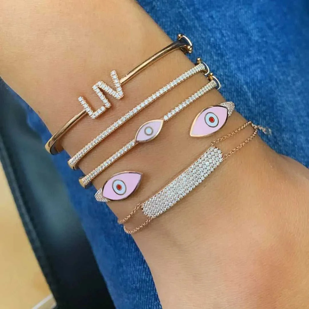 Turkish Evil Eye Pink Green Blue Enamel Cuff Bracelet for Women Paved White Cz Rose Gold Plated Color Bangles Fashion Jewelry The jack market .AU The jack market .AU Jewellery & Chains $ 57 166:202711811;200001034:361180#Pink