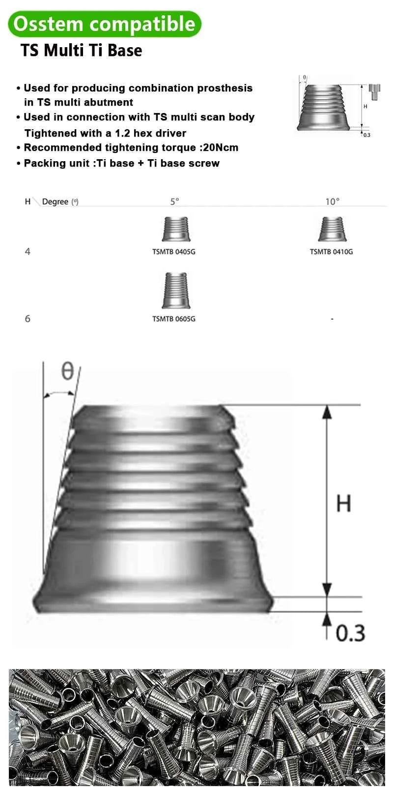Osstem Multi-Unit Titanium Base Abutment CAD/CAM Grade 5 Ti-Base High Precision Implant Restoration for Dental Clinics & Labs