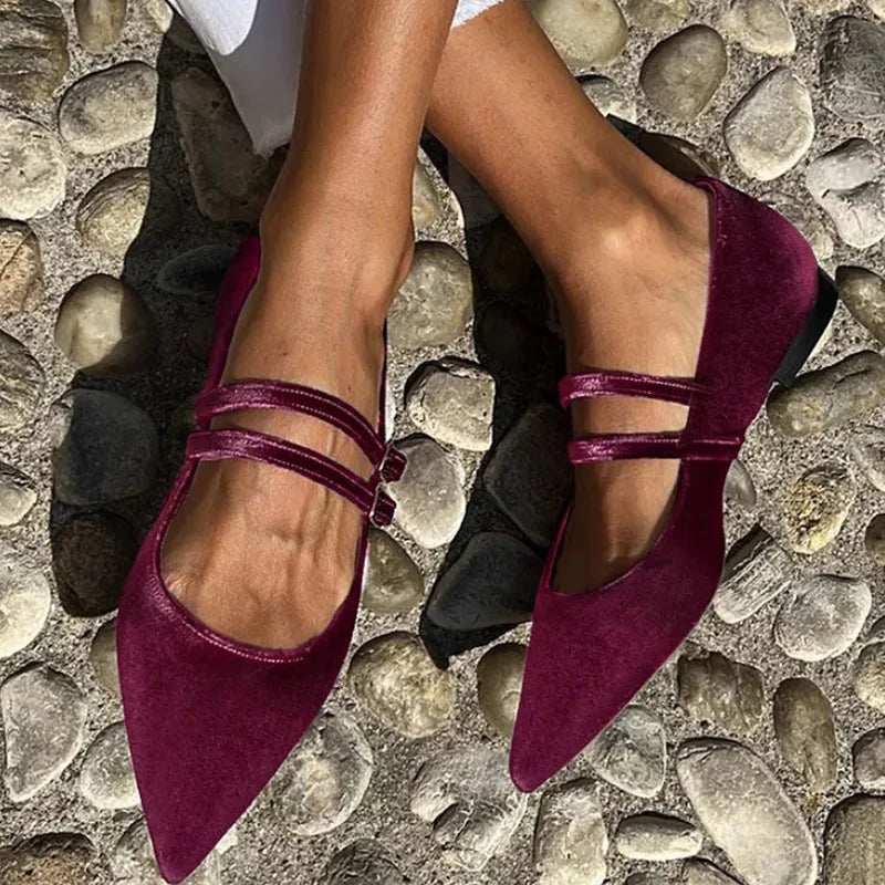 Wine Red Women Pointed Toe Flat Shoes Shallow Elegant Mary Jane Shoes Soft Low Ballerinas Shoes