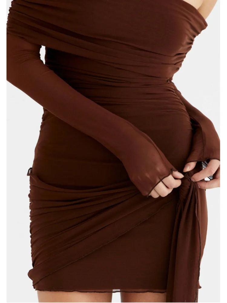 Articat One Shoulder Mesh Dress - Double Layered, Pleated Skirt for Women - Perfect for Vacation & Party