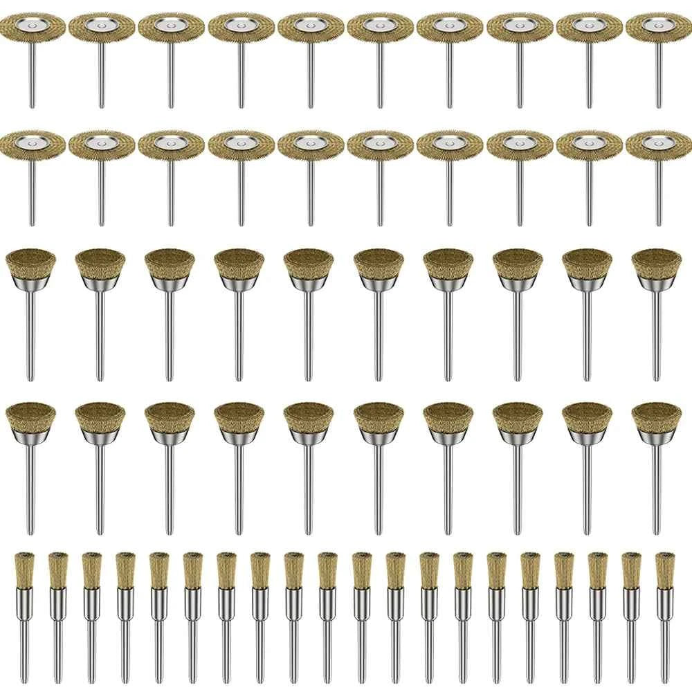 36/60Pcs Brass Brush Steel Wire Wheels Brushes Drill Rotary Tools Polishing Dremel Rotary Tools Metal Rust Removal Brush Set