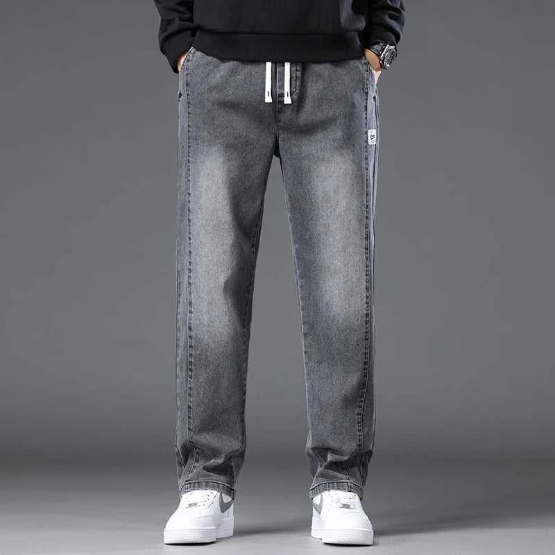 Autumn Winter Blue Jeans Men Drawstring Elastic Waist Cotton Cargo Denim Pants Work Fashion Thick Trousers Male Plus Size M-4XL The jack market .AU The jack market .AU Men Fashion $ 48 14:193#Black;5:361386#M(27-28)