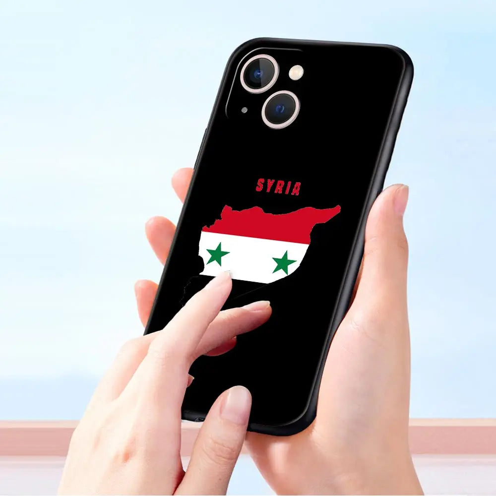 Phone Case For iPhone 16 15 14 13 12 11 Pro Max XS X XR SE 7 8 Plus Soft Silicone Black Cover Funda Luxury Syria flag