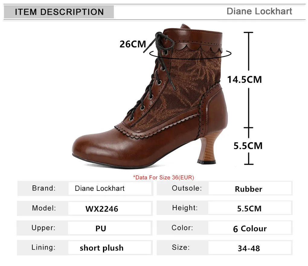 2025 New Lace Up Ladies High Heel Shoes Strange Steampunk Boot Victorian Ankle Boots Women Pointed Toe Thick Soled Short Boots