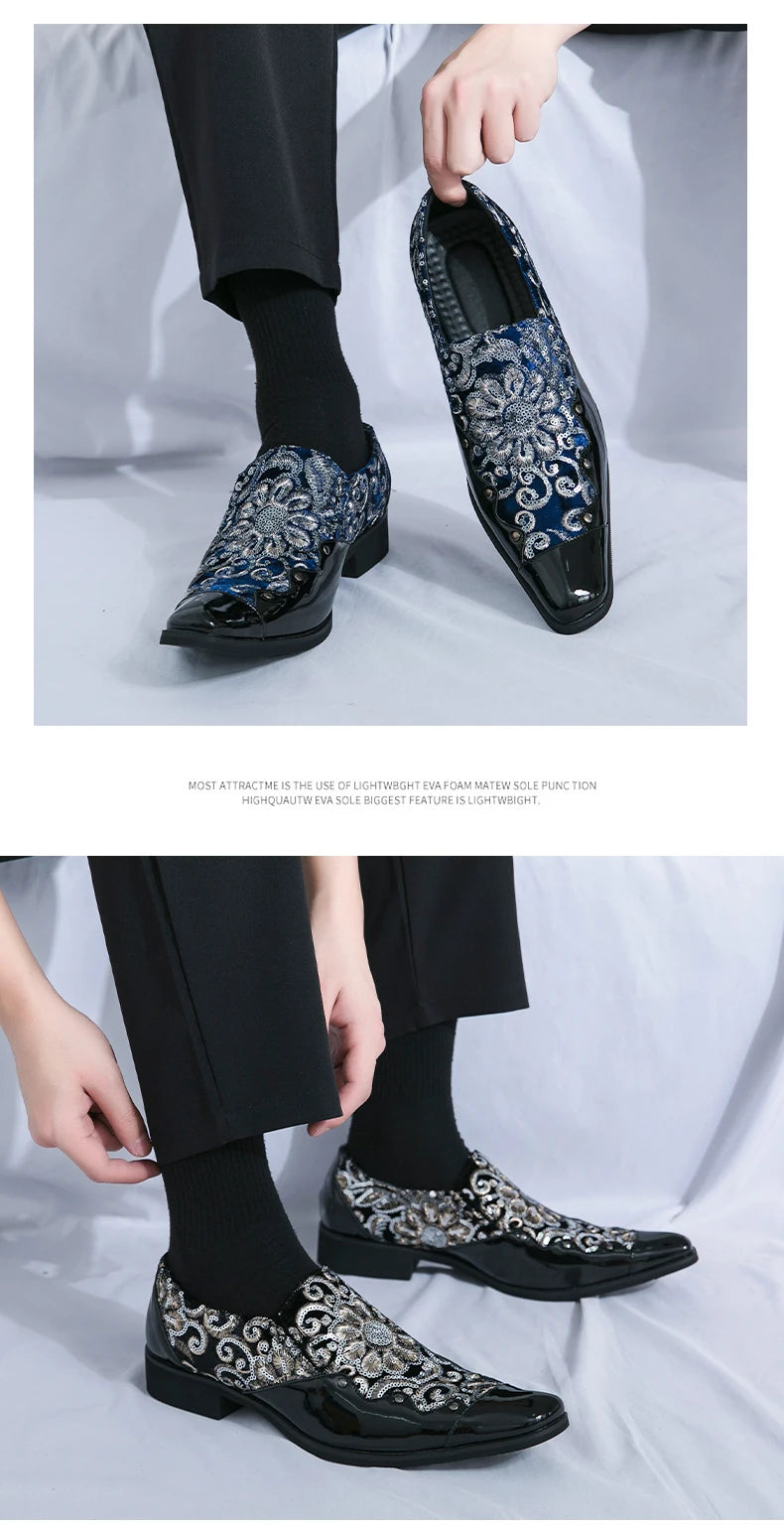 Man Embroidery Loafers Luxury Wedding Party Patent Leather Shoes for Men Designer Comfortable Breathable Formal Dress Plus Size