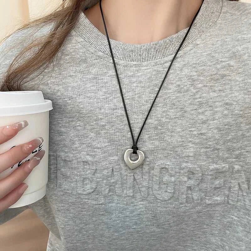 Fashion Spiral Heart-Shaped Pendant Necklace for Women Adjustable Long Black Wax Rope Clavicle Chain Charm Couple Birthday Gift The jack market .AU The jack market .AU Jewellery & Chains $ 48 200001033:200003757#5