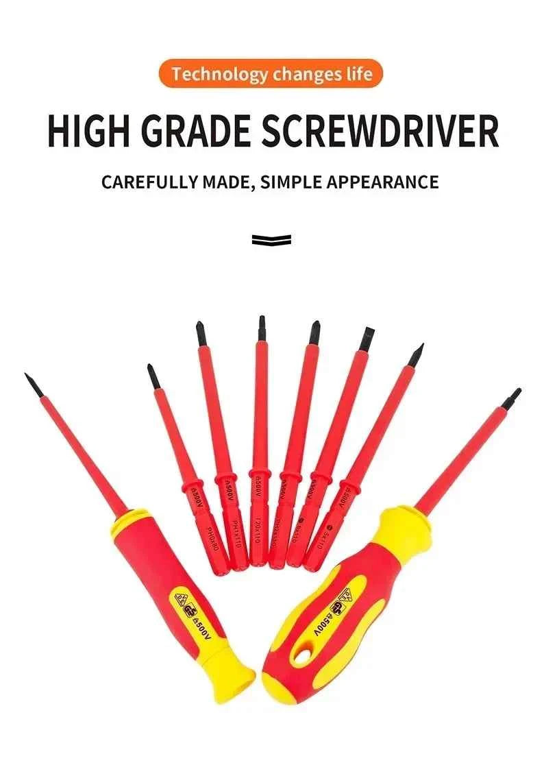10Pcs Interchangeable Blade VDE Insulated Screwdriver Set with Case Magnetic 500V Home and Professional Use Electricians Tools
