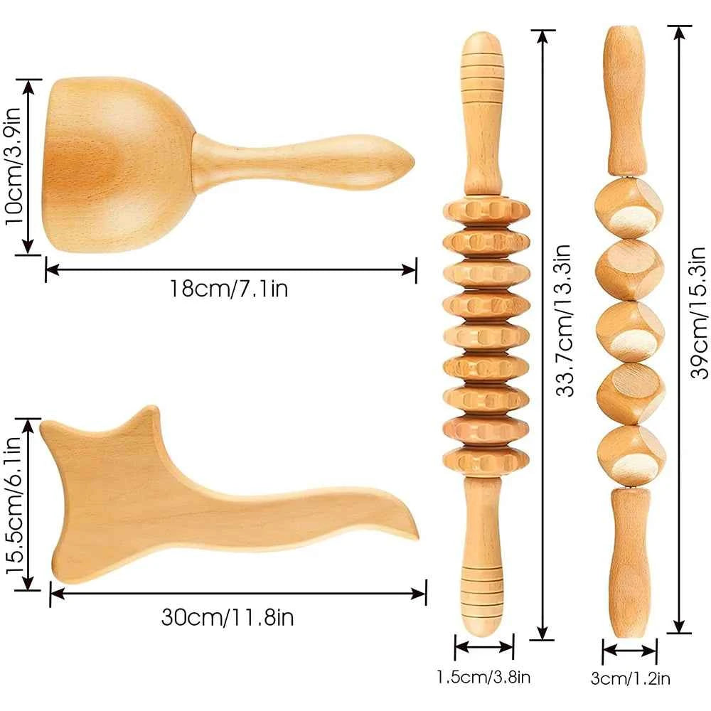 Wooden Wonders 4-in-1 Therapy Massage Kit – Anti-Cellulite & Muscle Pain Relief for Body Shaping