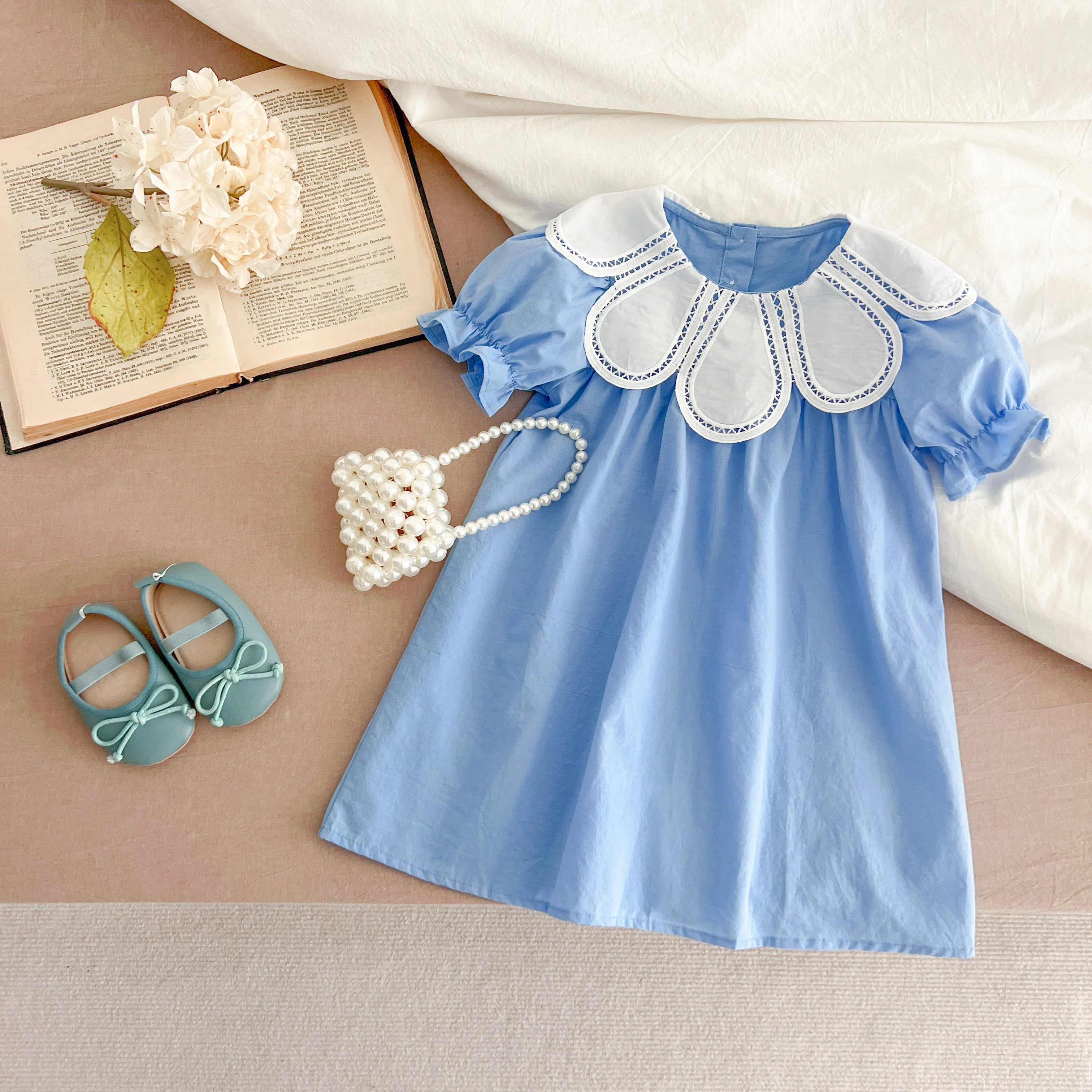 Sisters Dress Summer Kids Princess Dresses Short Sleeved Cotton Solid Color Splicing Infant Baby Romper Baby Girl Party Dress