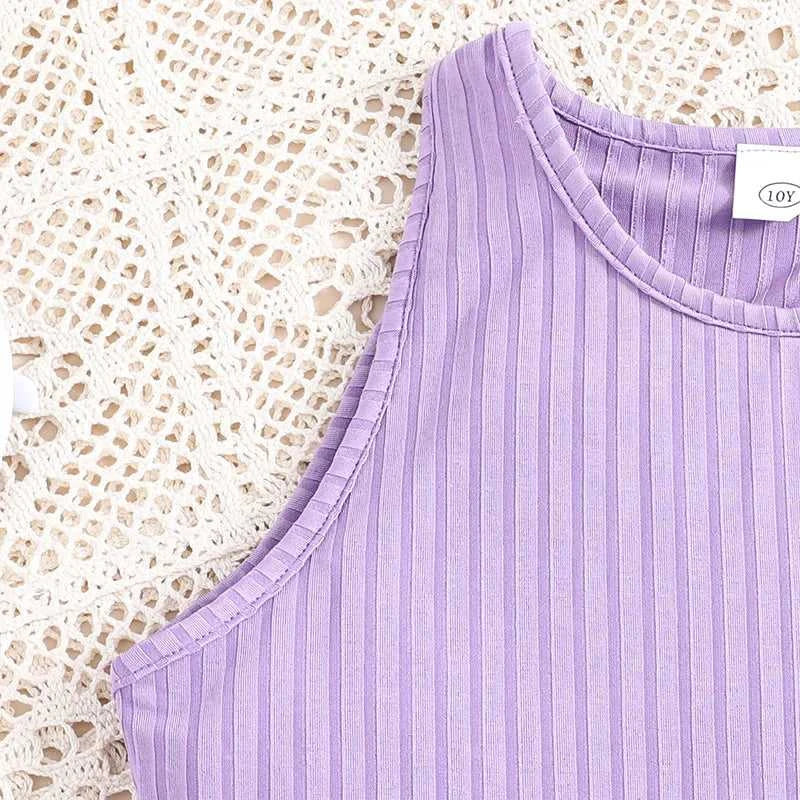 2024 Summer Girls Purple Sleeveless Vest Dress Preppy Style Outifits Holiday Vacation Party Daily Casual Cute Sporty style