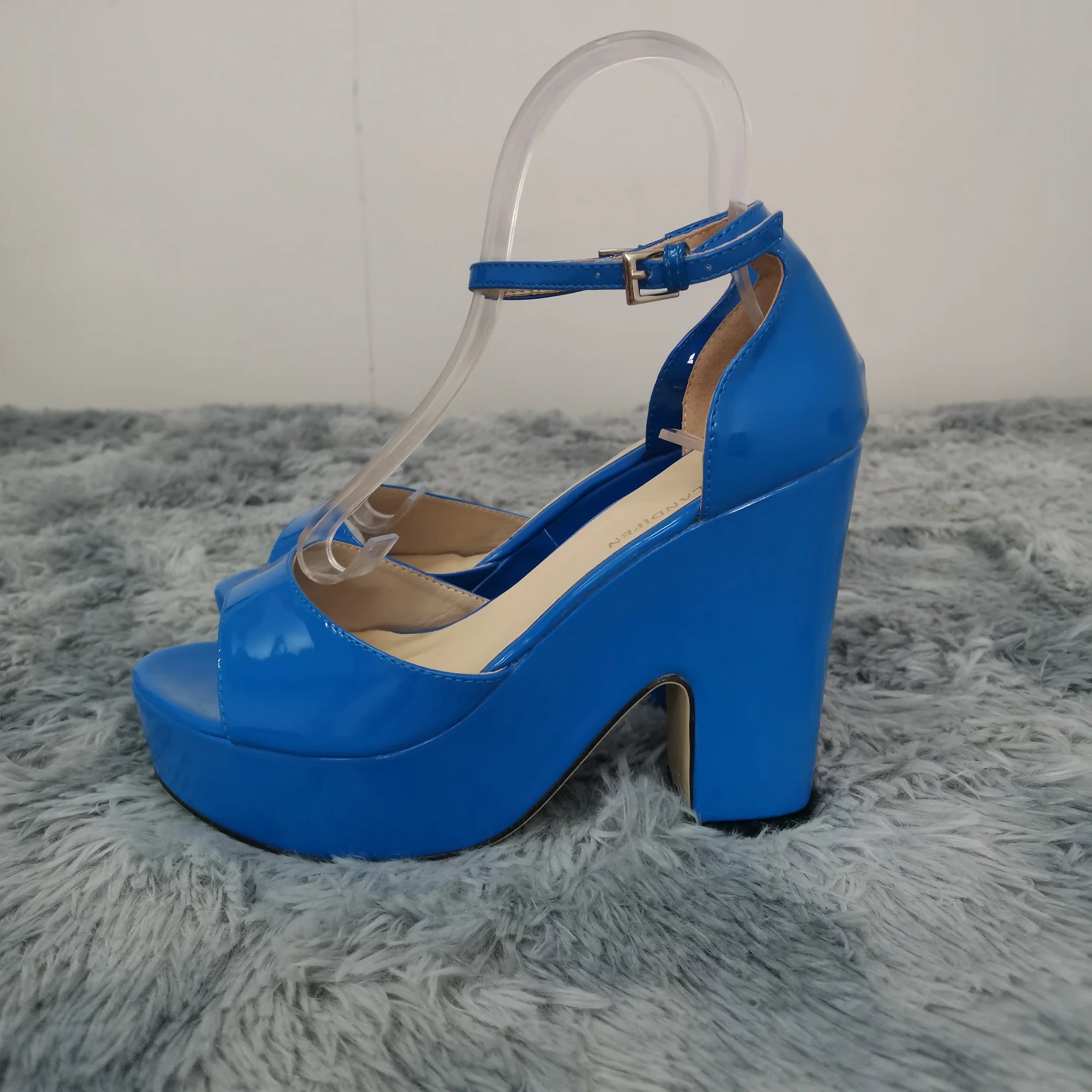 Women Sandals 2026 Summer Ankle Strap Pumps Colourful Sexy Peep Toe Square High Heels Flock Platform Wedding Pole Dancing Shoes