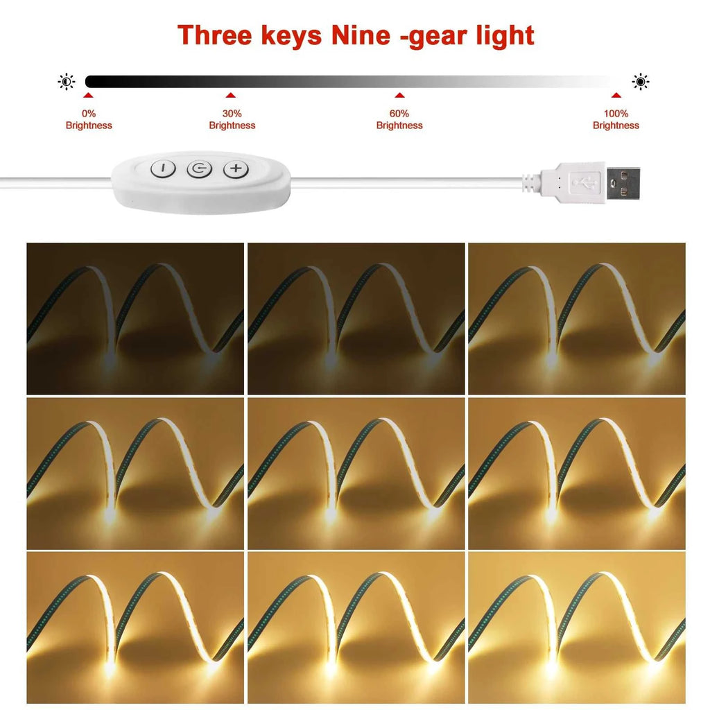 5V USB COB LED Strip Light with 3Key Dimmer 320LEDs/m Flexible Tape Natural Warm White for Room TV Mirror Backlight Cabinet Lamp The jack market .AU The jack market .AU Home $ 50 136:173#Warm White;380:201451169#0.5m