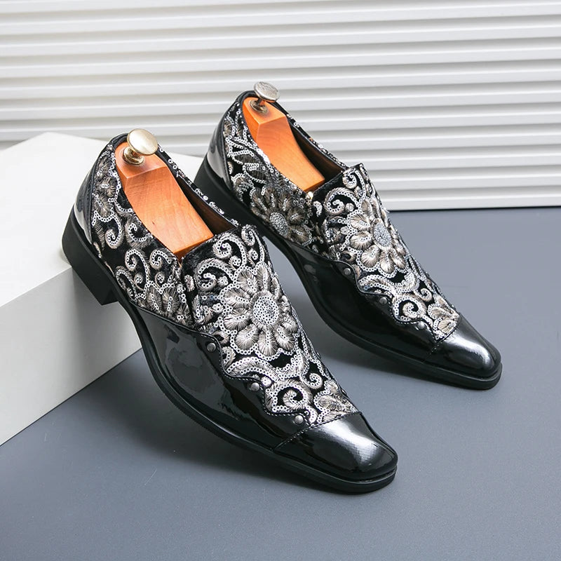 Man Embroidery Loafers Luxury Wedding Party Patent Leather Shoes for Men Designer Comfortable Breathable Formal Dress Plus Size