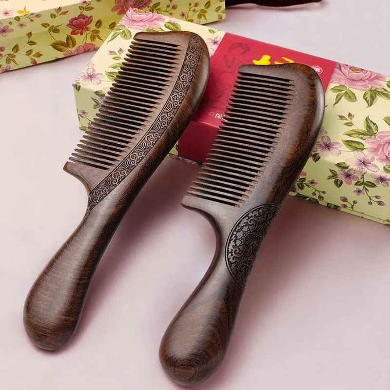 Natural Luxe Wooden Comb - Handmade Sandalwood Comb for All Hair Types, No Static, Fine Tooth for Effortless Styling