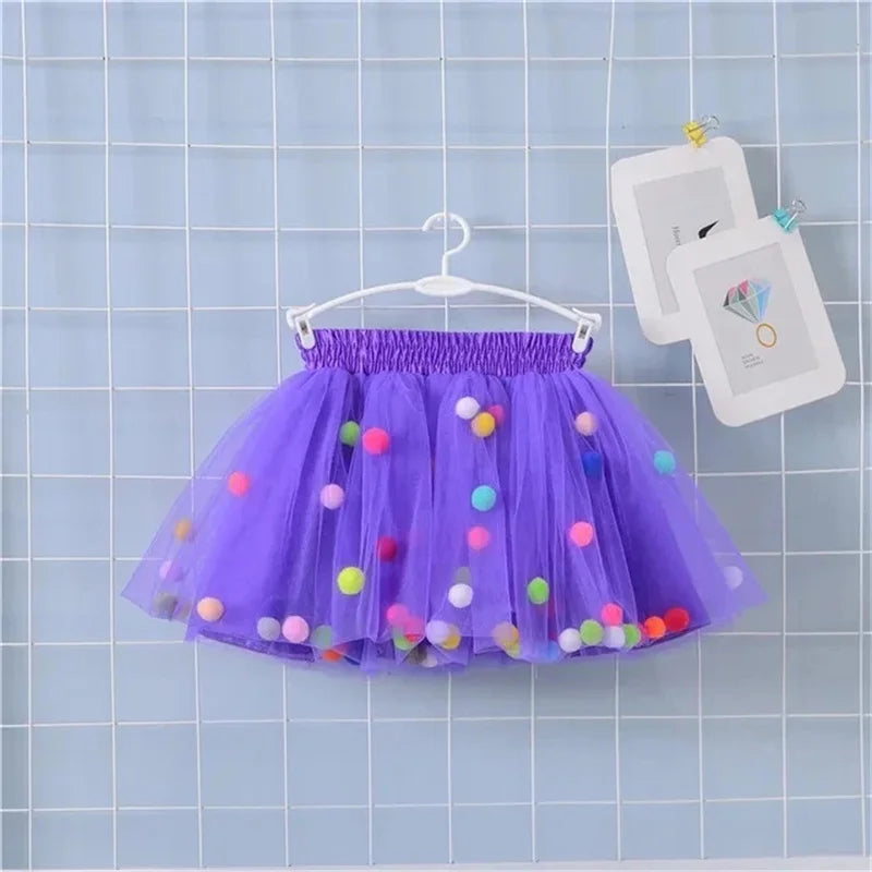 2024 New Arrival Infant Mulity Colorful Tulle Tutu Skirt Pom Pom Princess Mini Dress Children Clothing Pettiskirt Girl Clothes