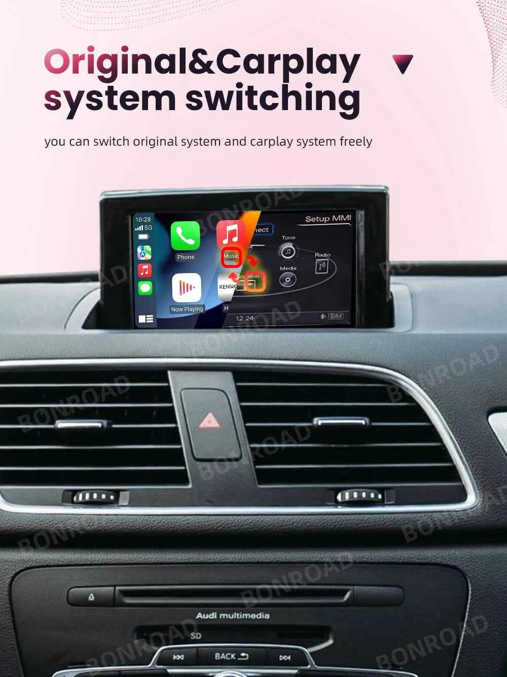 BONROAD Wireless CarPlay Android Auto Interface Adapter for Audi A1 Q3 2013-2018 RMC HNR with AirPlay Mirror Link