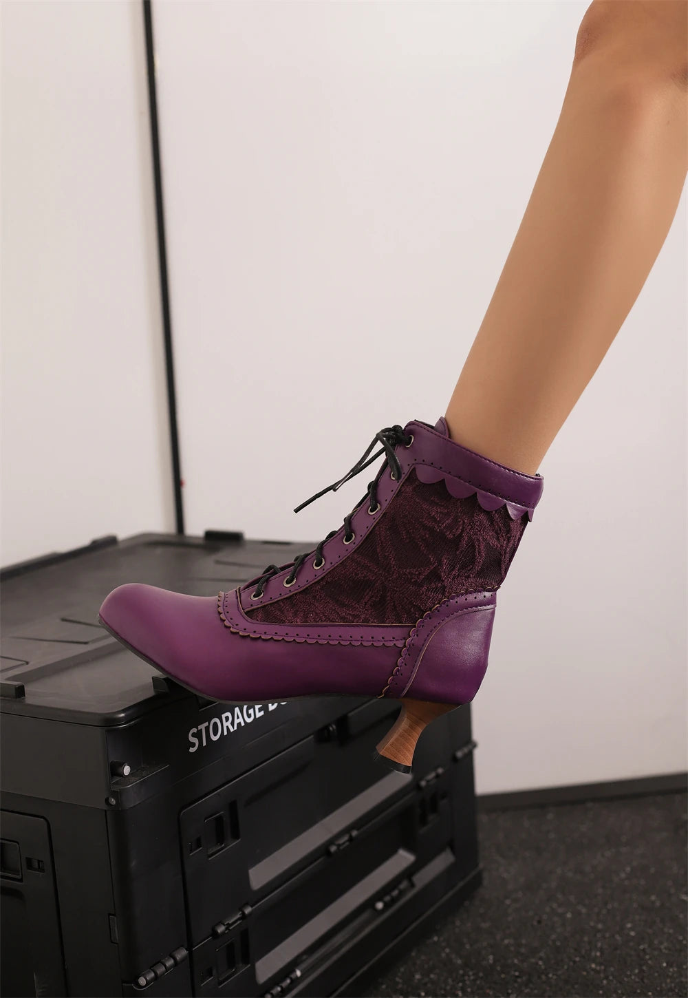 2025 New Lace Up Ladies High Heel Shoes Strange Steampunk Boot Victorian Ankle Boots Women Pointed Toe Thick Soled Short Boots