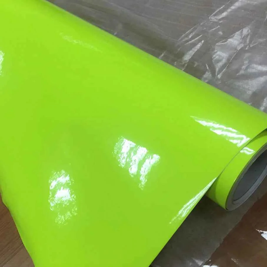 Premium Car Styling Glossy Fluorescent Yellow Vinyl Sticker Glossy Fluorescent yellow Vinyl Wrap Self Adhesive Sticker