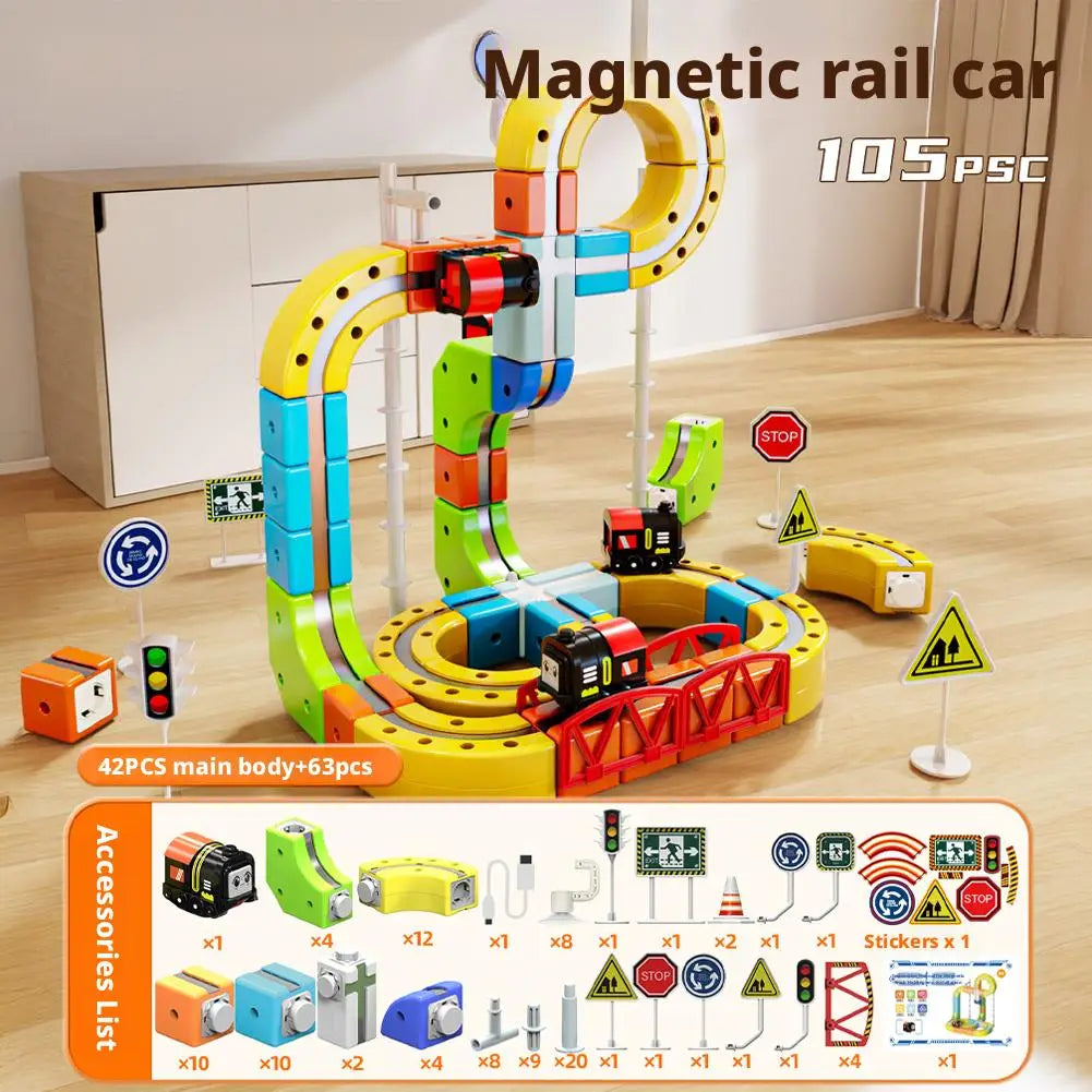 62/105/167PCS Magic Track Cube ChildrenS Educational High-Speed Rail Train Toy Boys And Girls Intellectual Diy Building Blocks