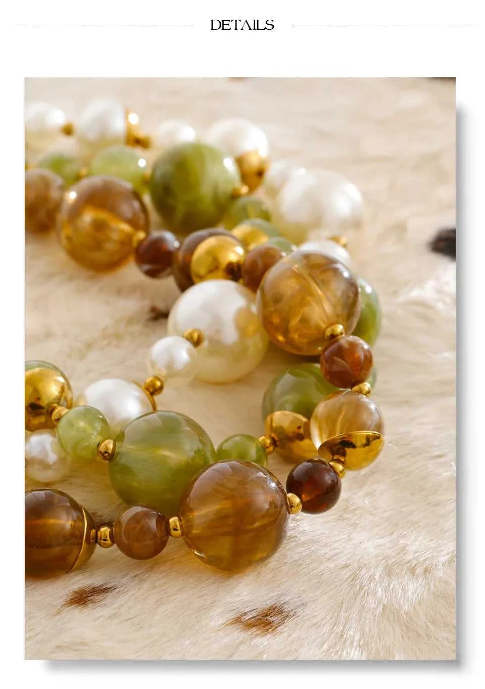 Yhpup New Arrivals Simulated Pearls Resin Acrylic Round Beads Chain Handmade Necklace Stainless Steel Trendy Jewelry Waterproof The jack market .AU The jack market .AU $ 54 200001034:2604813136#YH6980A Amber