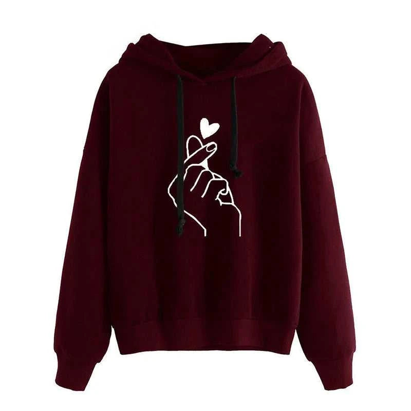 Autumn Fleece Hoodie Solid Color Finger Heart Hooded Korean Fashion Sweatshirts Long Sleeve Top Drawstring Pockets Loose Hoodies The jack market .AU The jack market .AU $ 56 14:365458#Wine Red;5:4182