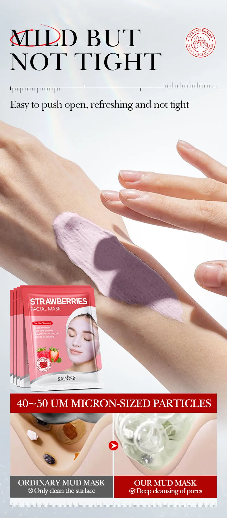 5pcs SADOER Strawberry Face Mask Mud Masks Facial Moisturizing Blackhead Removal Clay Skin Care Products