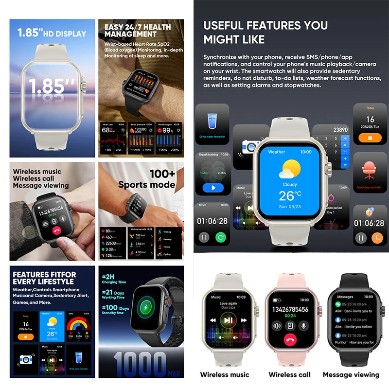 Ultra K62 1000mAh Battery AMOLED Smart Watch Heart Rate Men 100+Sport HD Bluetooth Call IP67Waterproof Women SmartWatch 2026 New