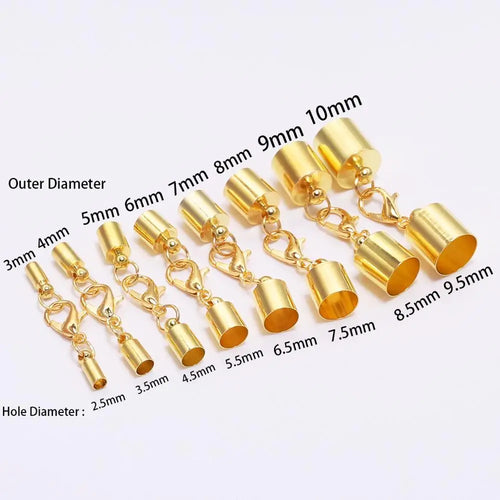 10pcs 3 4 5 6 8 10mm Bracelet Lobster Clasps Hooks Crimp Cord End Tip Caps Connectors For Jewelry Making Findings Supplies