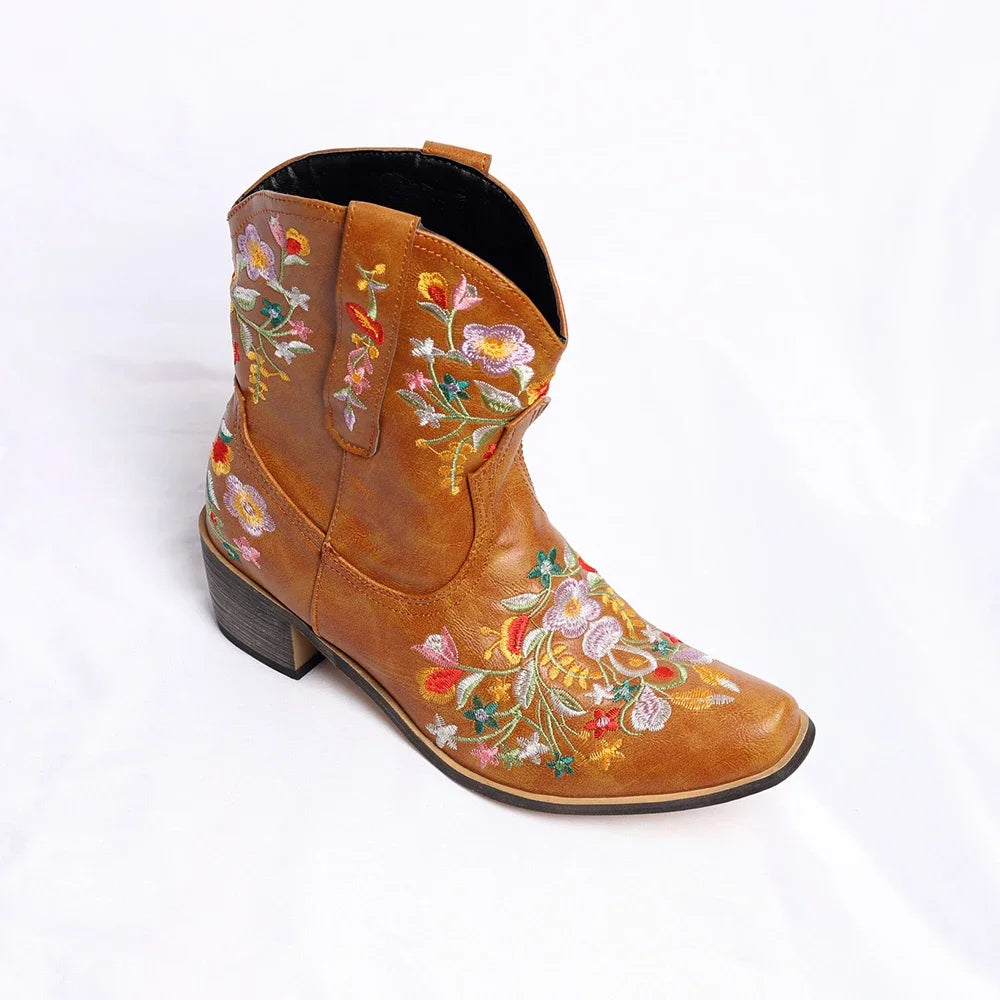 Women Cowboy Boots Luxury Embroidery Pointed Toe Winter Boots Ladies Shoes Comfortable Designer Botas Outdoor Skidproof Wearable