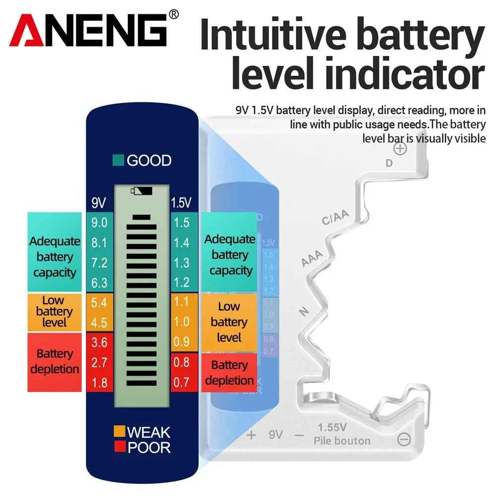 Battery Testers LCD Display ANENG Volt Capacity Check C  AA AAA D N 9V 1.55V Universal Button Cell Capacitance Detector Tools