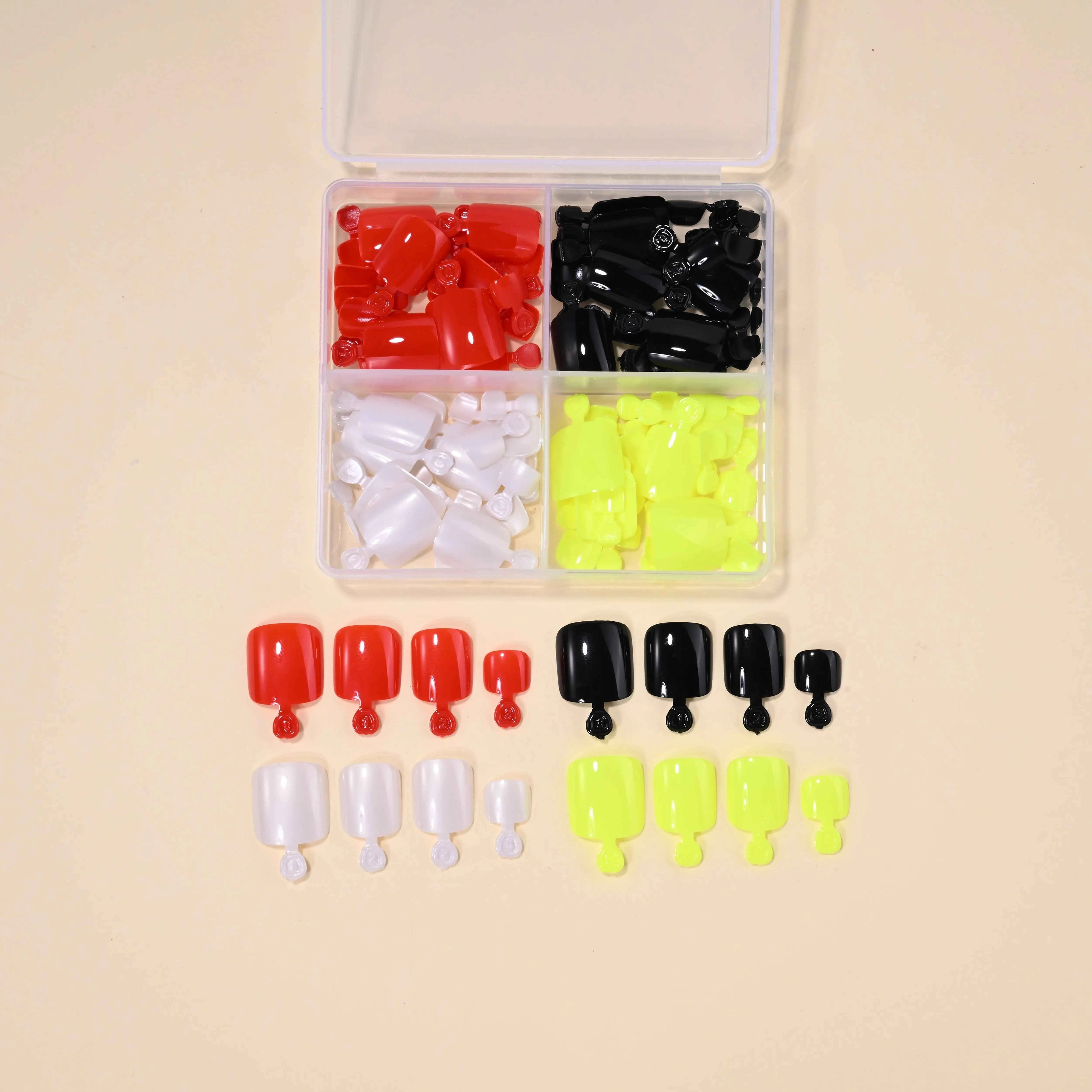 GlamNails Glossy Short-Square Press-On Toenails - 96 Pcs in 4 Stunning Colors: Nude, Pink, Brown