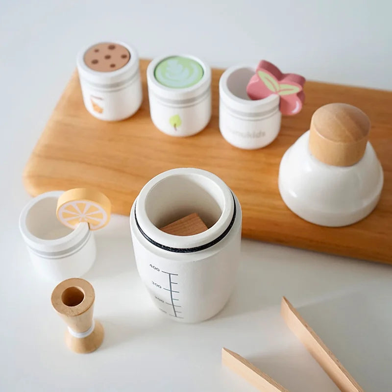Children Pretend Play Wooden Milk Drink Set Kitchen Food Toys Montessori Learning Educational Kids Simulation Imitation Game