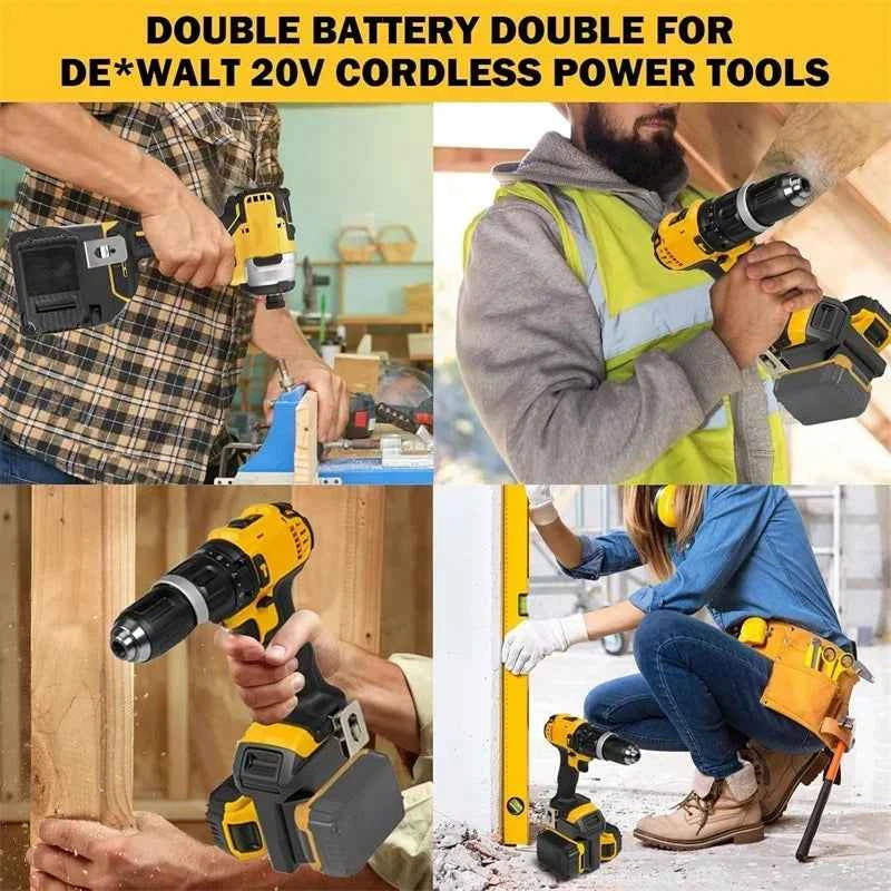 Portable Dual Battery 2-in-1 Battery Adapter Converter for Dewalt 18V 20V Li-ion Batteries for Dewalt 20V Cordless Power Tools