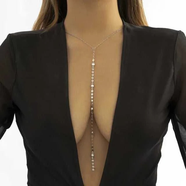 IngeSight.Z Simple Long Imitation Pearls Back Necklace For Women Sexy Tassel Harness Bikini Chest Chain Body Jewelry Mujer The jack market .AU The jack market .AU Jewellery & Chains $ 48 200001034:203027829#JS05178