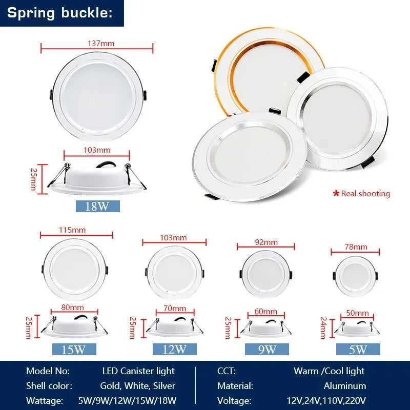 10pcs/lot Led Downlight 5W 9W 12W 15W 18W AC110V 220V Recessed Ceiling Light DC12V 24V Round Panel Down Light Spotlight Lighting The jack market .AU The jack market .AU Home $ 82 136:173#White Spring Buckle;200000531:771#Cold White;249:200002590#AC220V 9W