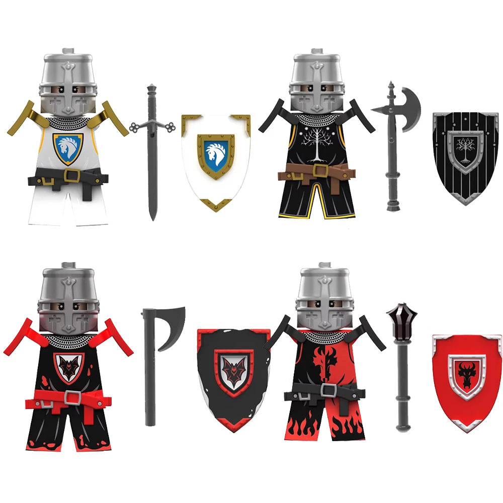 MOC Military Soldier Movie Character Building Blocks Accessories Medieval Castle Knight Helmet Shield Mini Brick Gift Toy E008