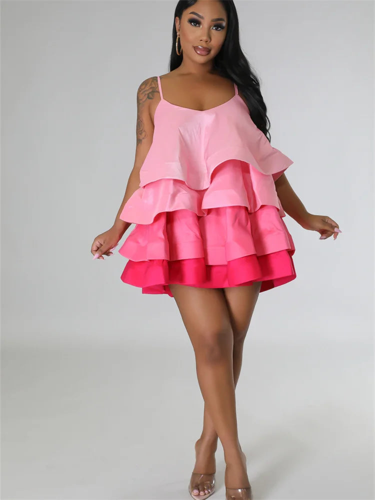 Women's Ruffle Satin Mini Dress – Sleeveless Square Neck Party Dress