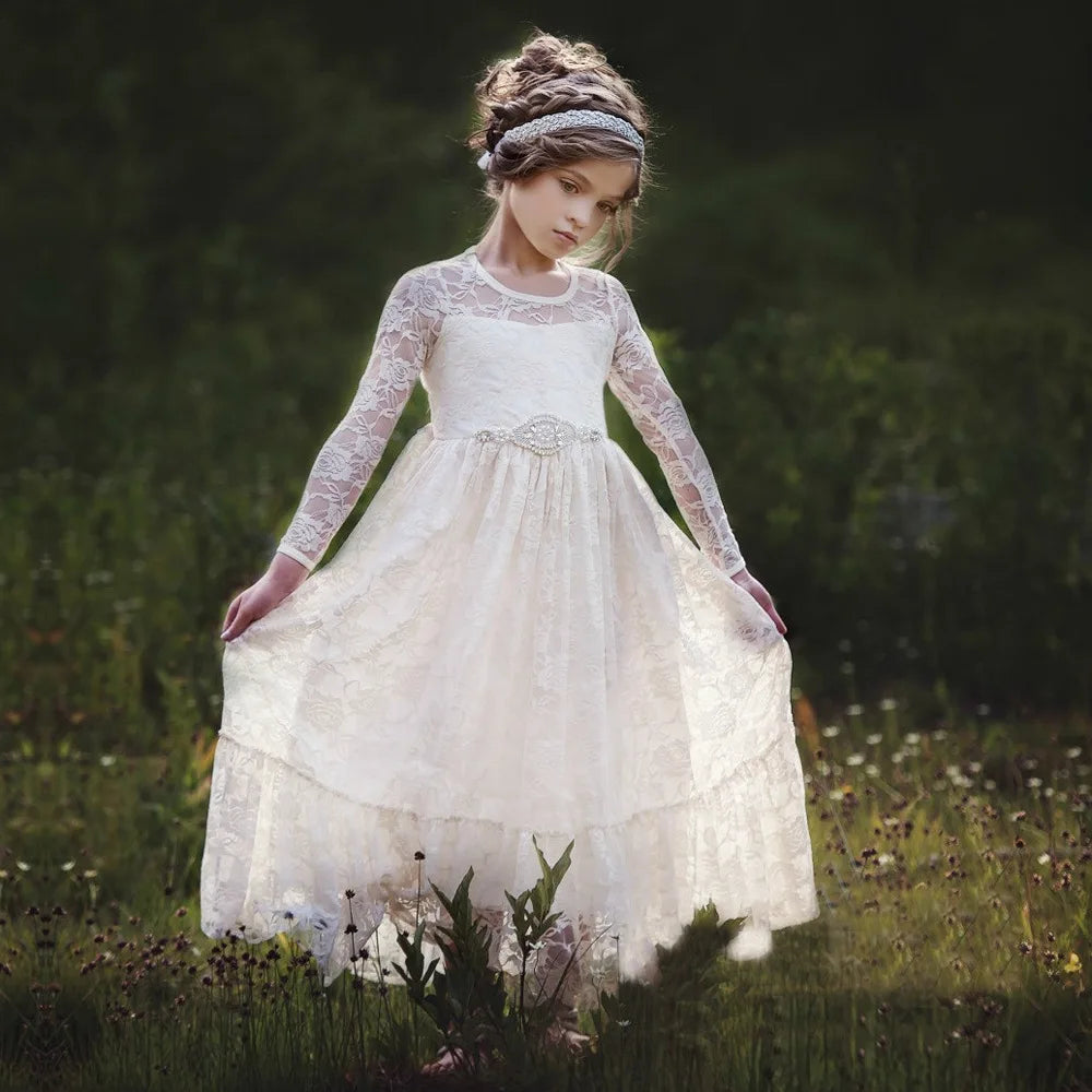 Princes Girls Lace Flower Girl Dress - Elegant Wedding Party Wear for Ages 2-12