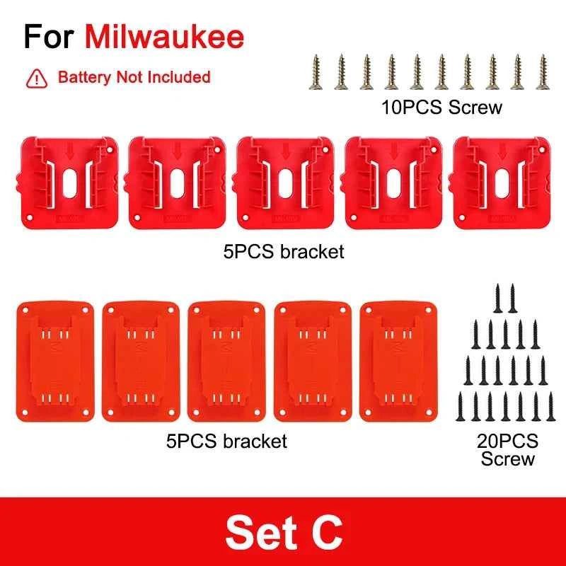 Dewalt/Makita/Milwaukee Battery Storage Rack - 5/10 Pack Wall Mount Bracket for 14.4V & 18V Li-ion Batteries