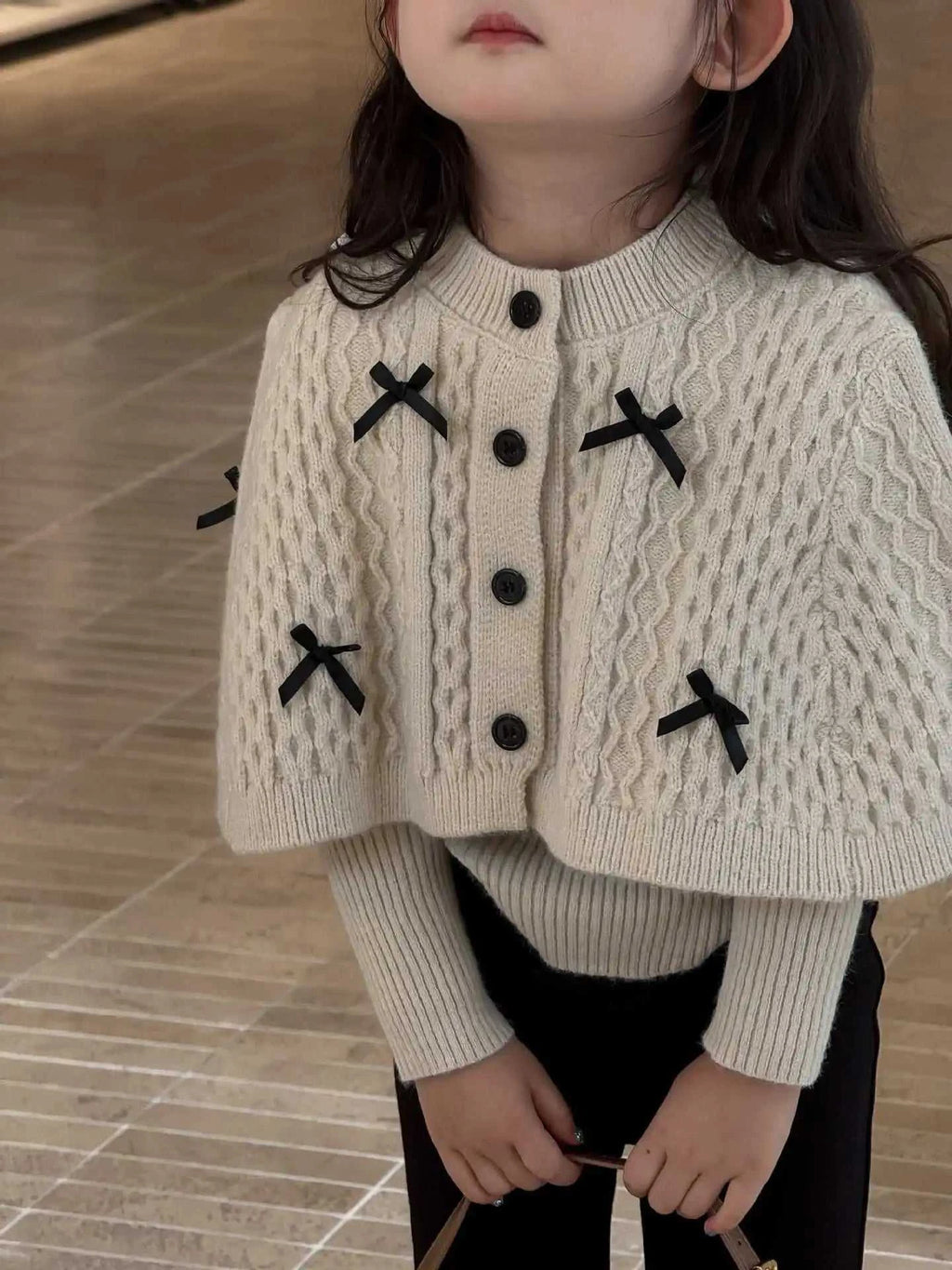 2025 Autumn New Children Clothing Korean Children Clothing Girls Retro Bow Sweater Cape Sweater Two Piece Set The jack market .AU The jack market .AU Mum & Kids: Essential Products for Every Family $ 35 14:193#pant;200000463:200004187#90cm