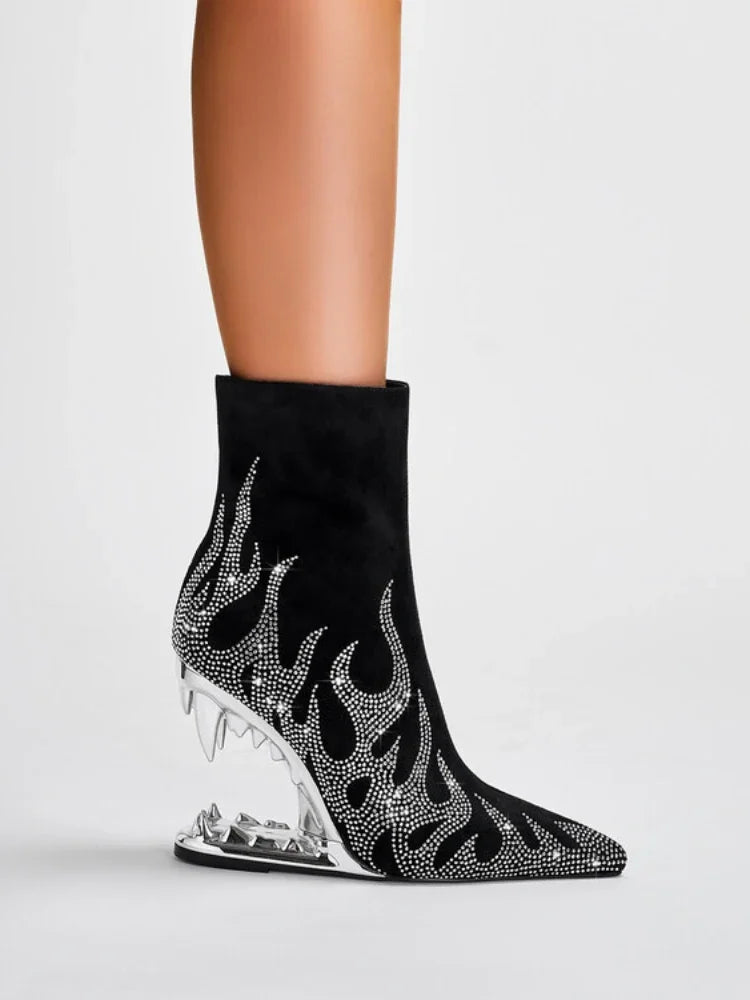 Women's Pointed Tiger Teeth Heel Knee High Elastic Boots Fashionable Over-the-Knee Super High Heel Banquet Show Shoes Autumn Winter